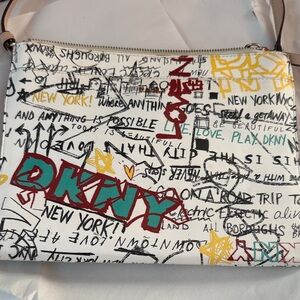 DKNY White and Multicolor Graffiti Crossbody Bag nwot